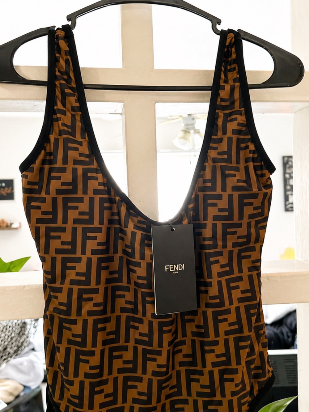 Fendi Brown and Black FF Logo One-Piece Swimsuit - Picture 3 of 5